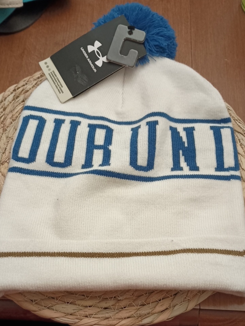 Under Armour White & Blue Pom-Top Beanie